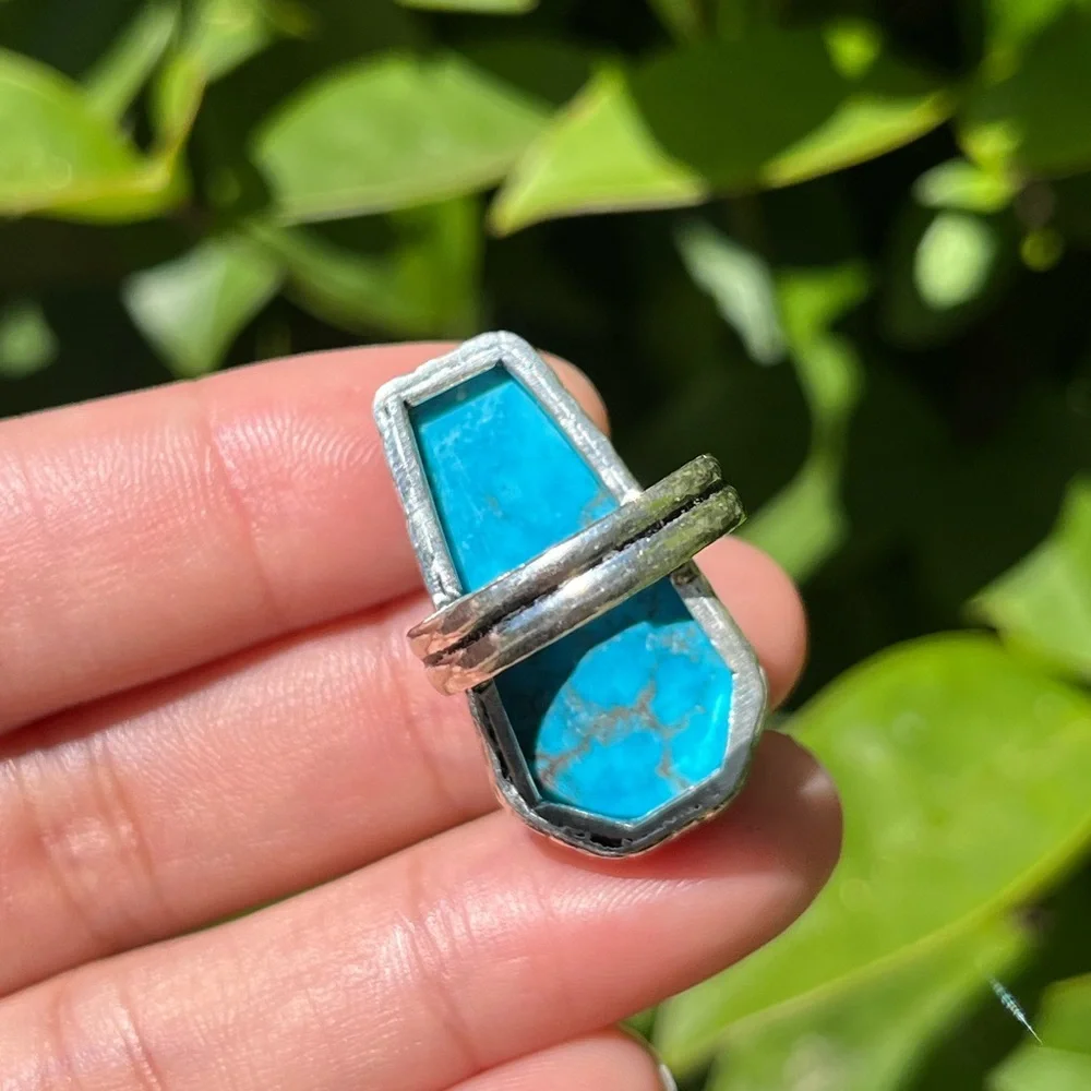 Size 6.5‎ 925 silver plated coffee turquoise ring